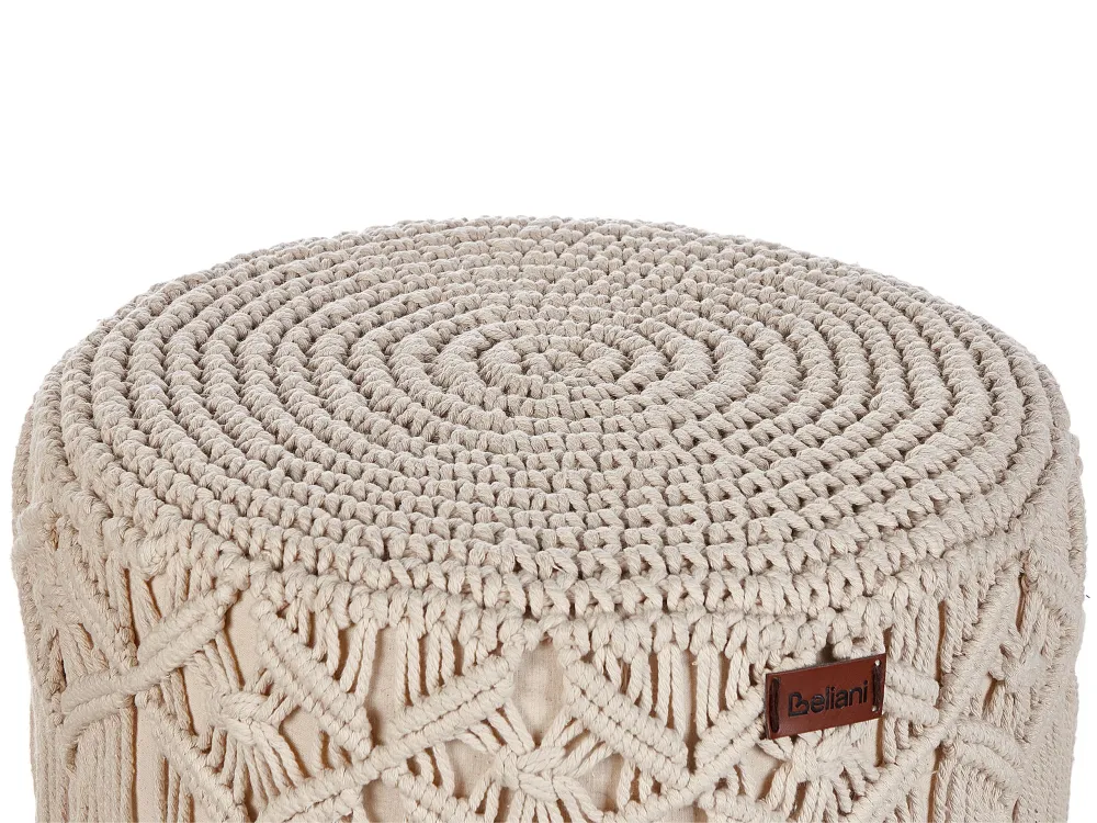 Poggiapiedi cotone e macramè beige NAWABAD
