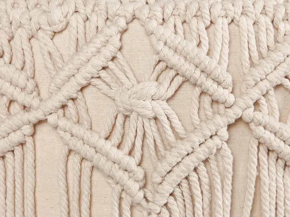Poggiapiedi cotone e macramè beige NAWABAD