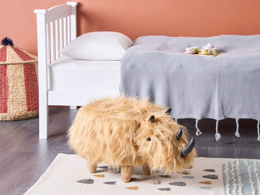 Pouf animaletto colore beige motivo rinoceronte WOOLLY