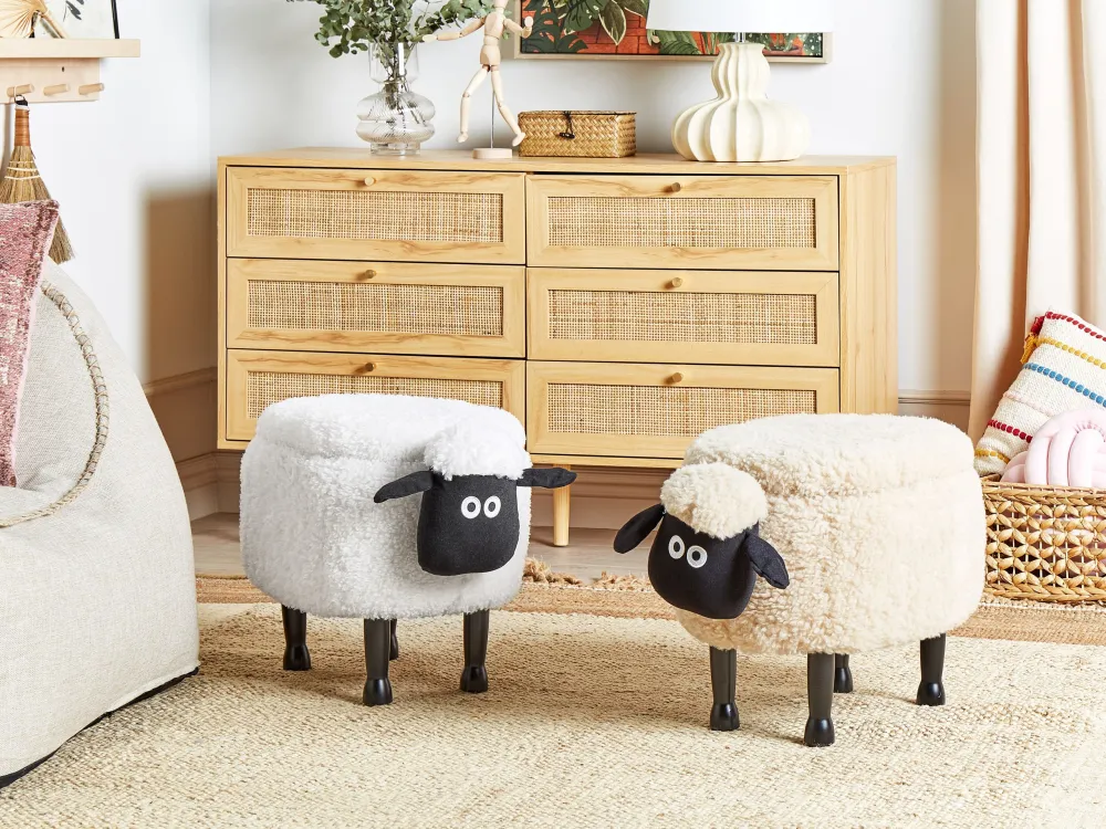 Pouf animaletto tessuto bianco crema SHEEP