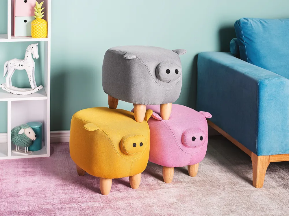Pouf animaletto tessuto grigio chiaro animaletto PIGGY