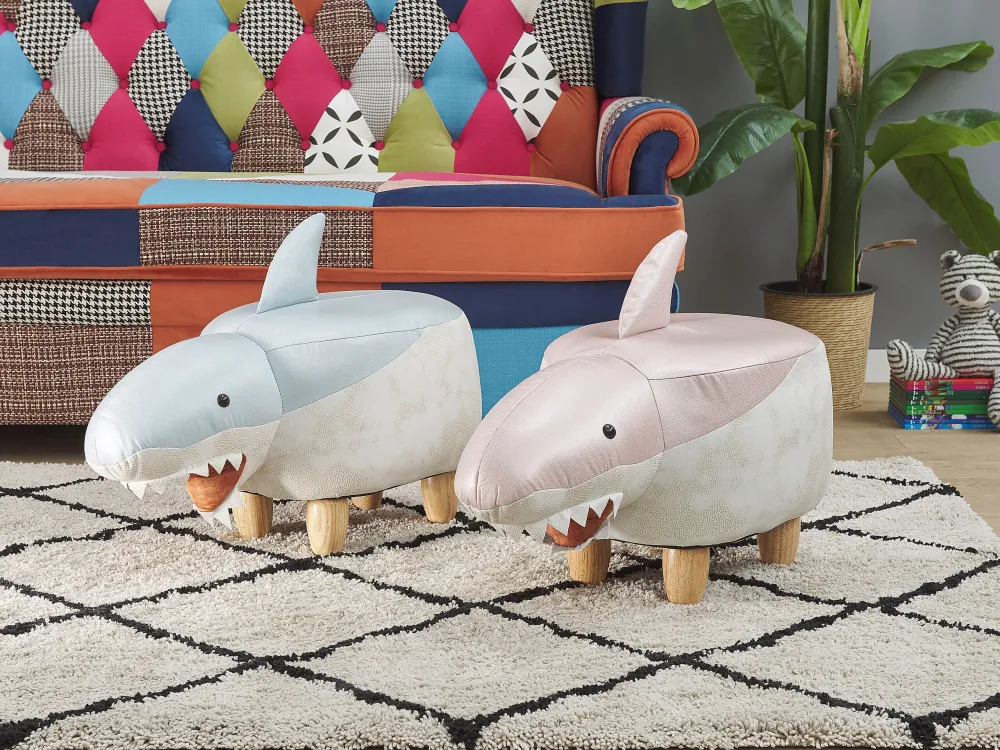 Pouf animaletto tessuto rosa e bianco SHARK