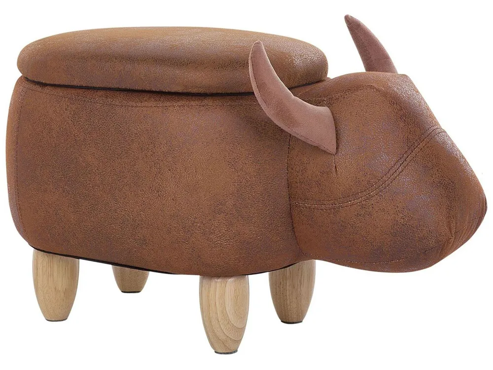 Pouf animaletto tessuto similpelle marrone motivo mucca COW