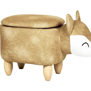 Pouf animaletto velluto arancione e legno chiaro FOX