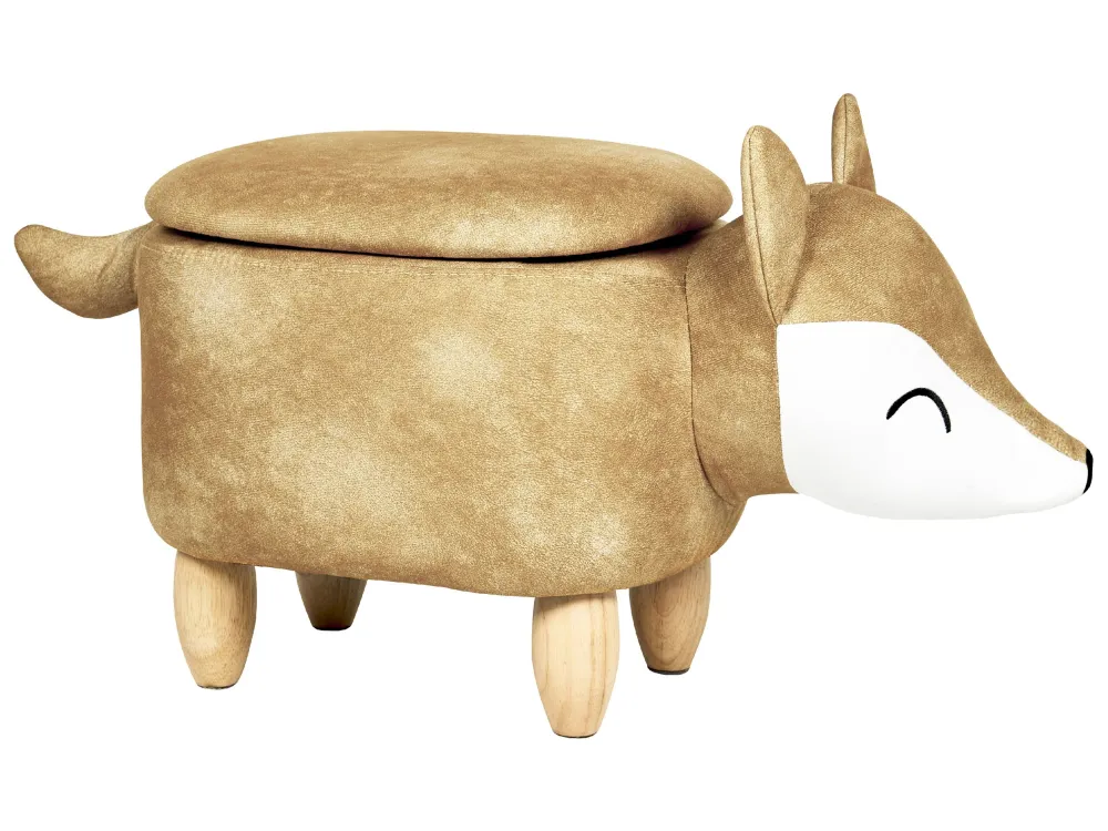 Pouf animaletto velluto arancione e legno chiaro FOX