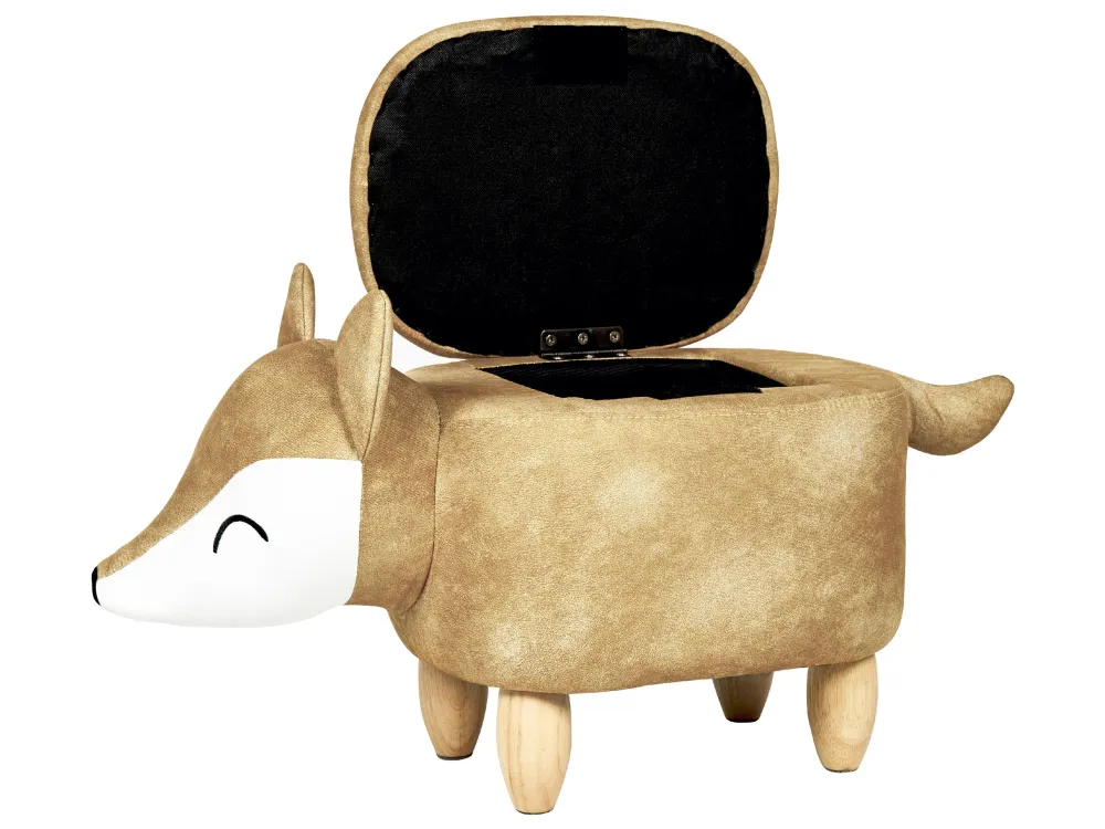 Pouf animaletto velluto arancione e legno chiaro FOX