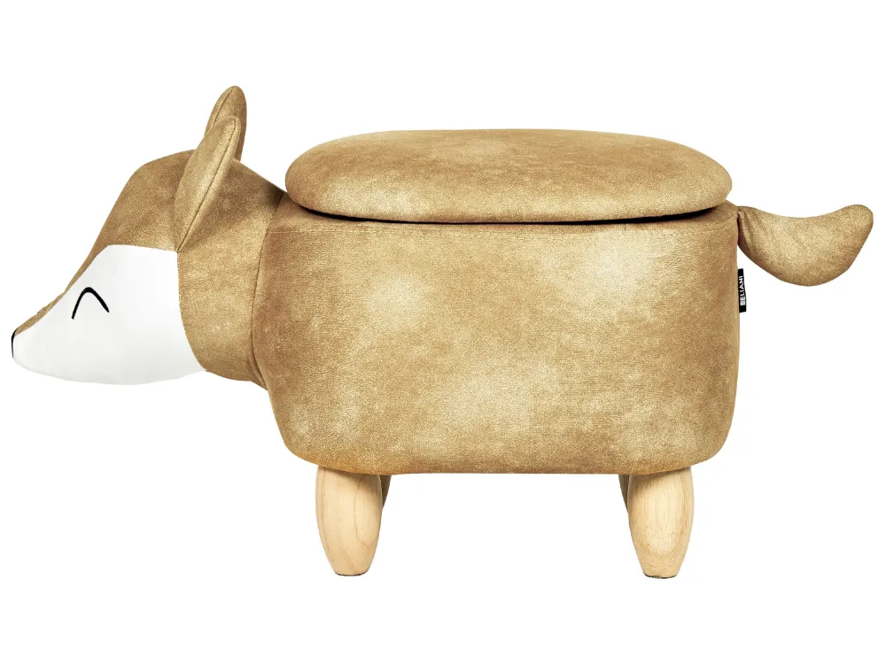 Pouf animaletto velluto arancione e legno chiaro FOX