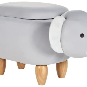 Pouf animaletto velluto grigio e legno chiaro motivo koala COALA
