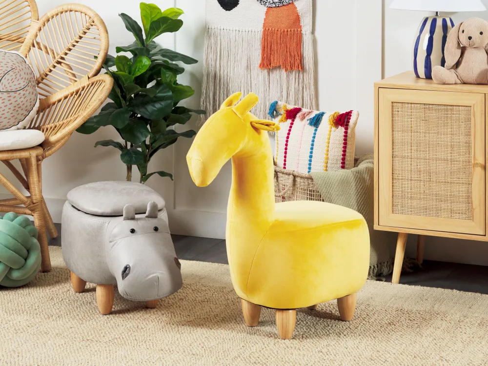 Pouf tessuto similpelle grigio chiaro HIPPO