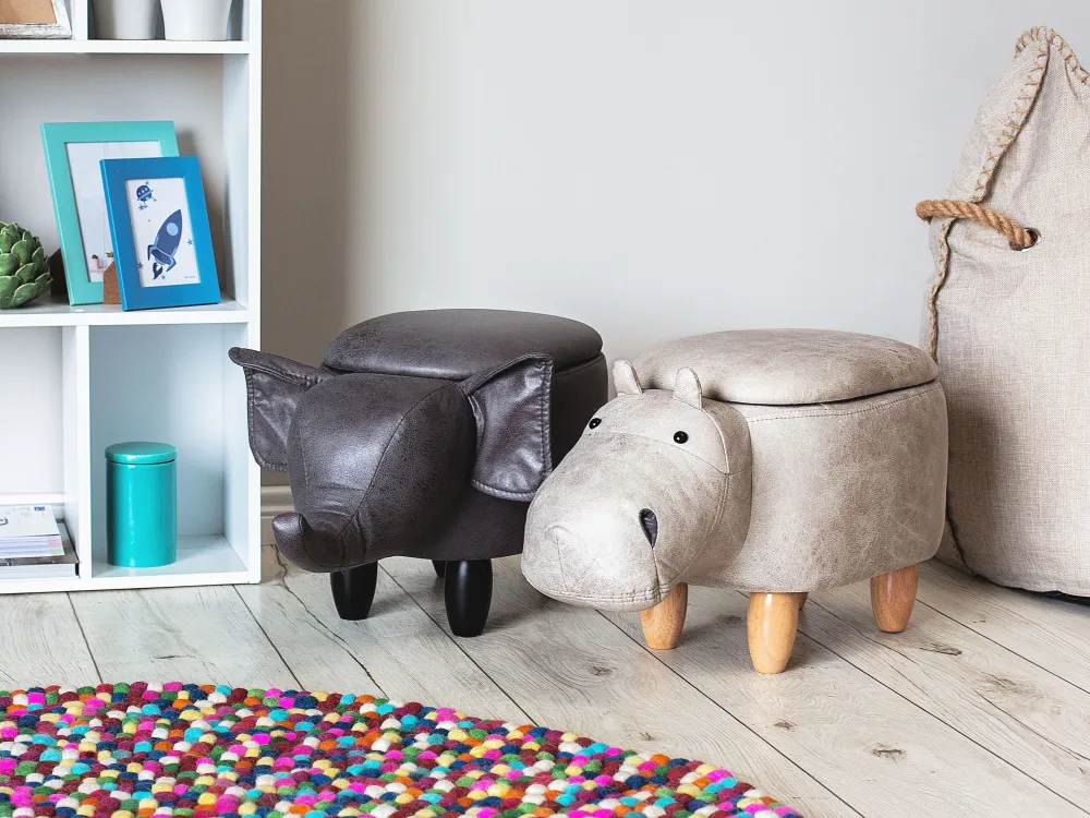 Pouf tessuto similpelle grigio chiaro HIPPO