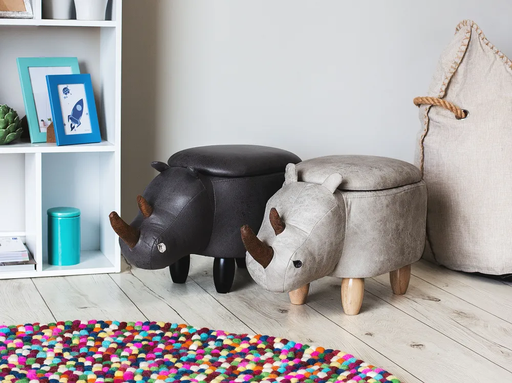 Pouf tessuto similpelle grigio chiaro RHINO