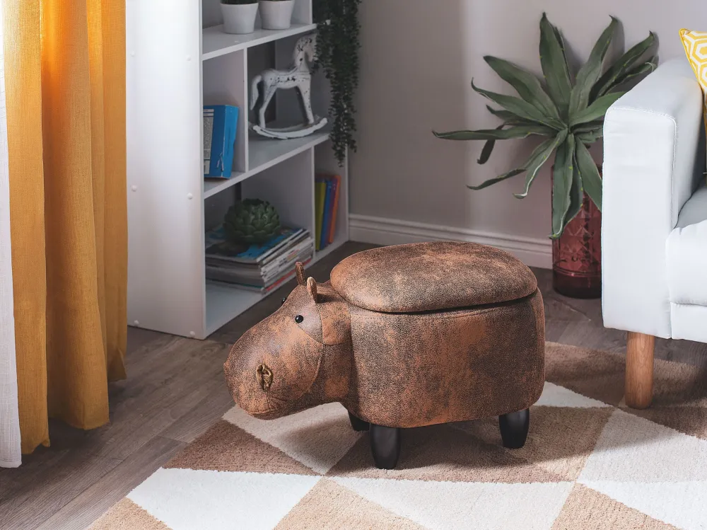 Pouf tessuto similpelle marrone chiaro HIPPO