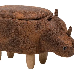 Pouf tessuto similpelle marrone chiaro RHINO