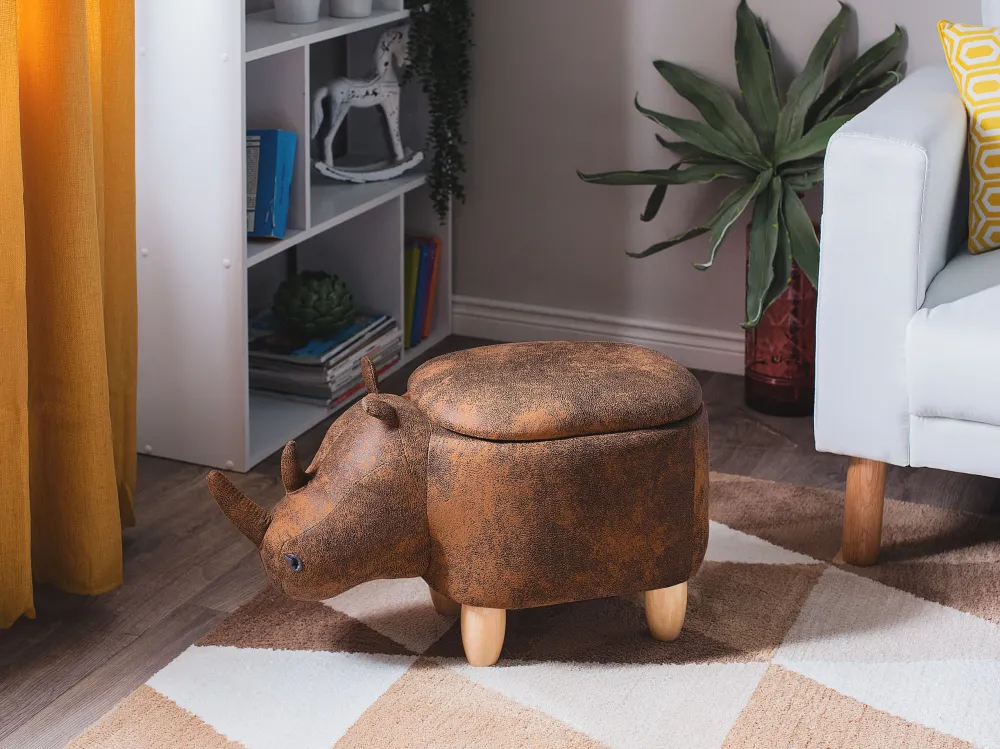 Pouf tessuto similpelle marrone chiaro RHINO