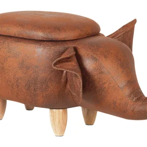 Pouf tessuto similpelle marrone scuro ELEPHANT