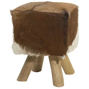 Sgabello poggiapiedi ottomano legno motivo muccato DALTON