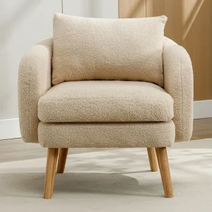 Poltrona moderna semplice velluto Teddy (con cuscino), poltrona con cuscino extra-spesso, poltrona divano semplice, gambe...