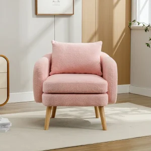 Poltrona moderna singola velluto Teddy (con cuscino),Poltrona con cuscino super spesso,Poltrona divano singolo,Gambe legno...