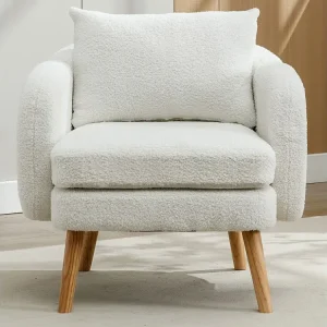 Poltrona moderna singola velluto Teddy (con cuscino),Poltrona con cuscino extra-spessore,Poltrona divano singolo,Gambe leg...