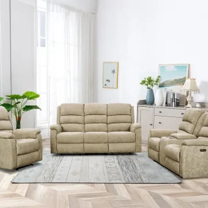 Poltrona relax elettrica con poggiapiedi e schienale reclinabile Tessuto Beige NEVERS