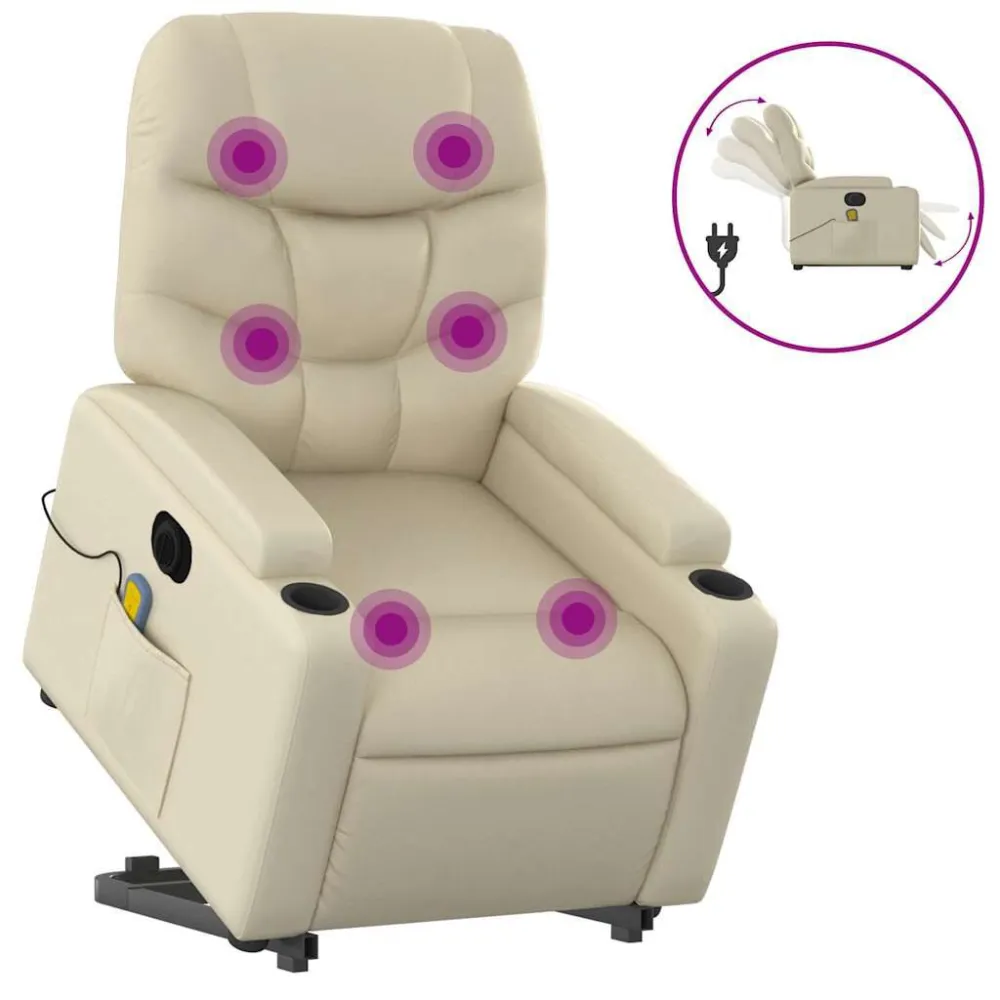 Poltrona Alzapersona Elettrica Reclinabile Crema Similpelle