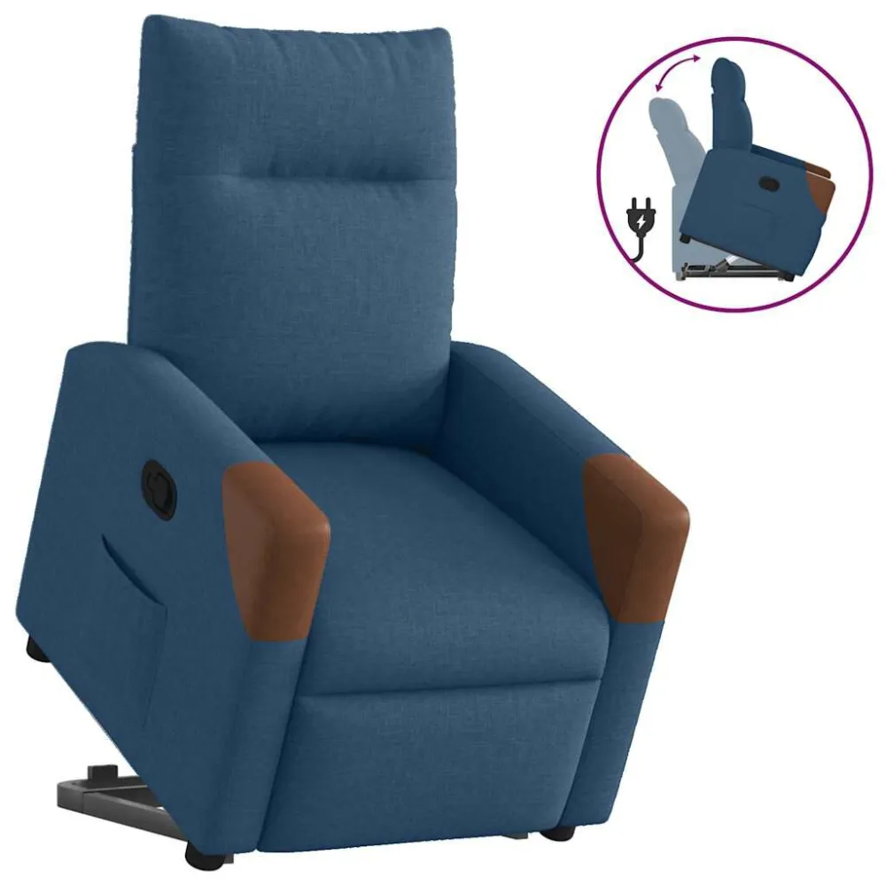 Poltrona Alzapersona Reclinabile Blu Tessuto