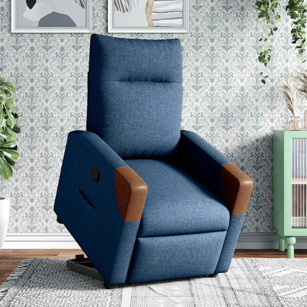Poltrona Alzapersona Reclinabile Blu Tessuto