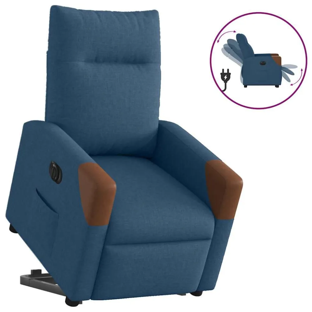 Poltrona Alzapersona Reclinabile Elettrica Blu Tessuto