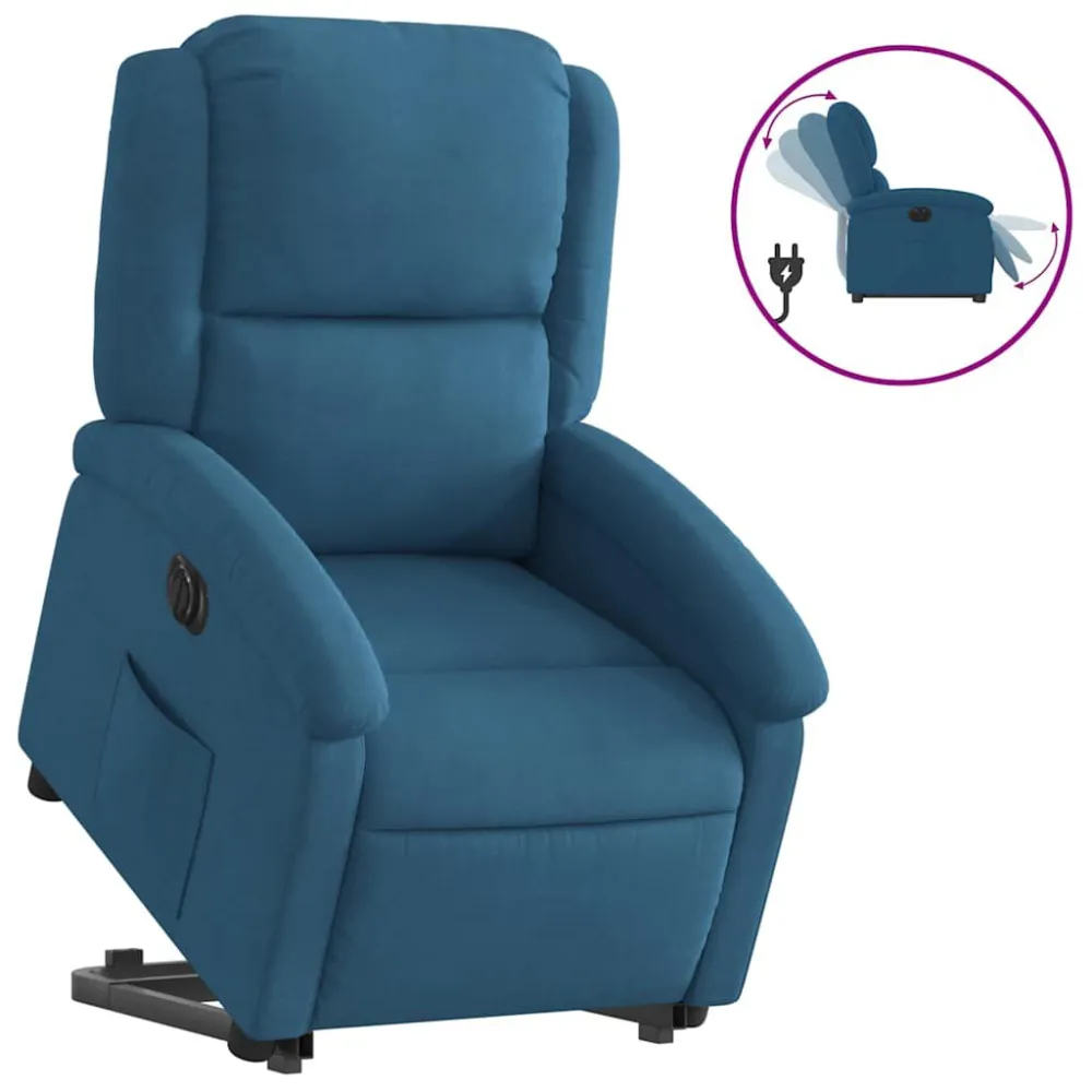 Poltrona Alzapersona Reclinabile Elettrica Blu Velluto