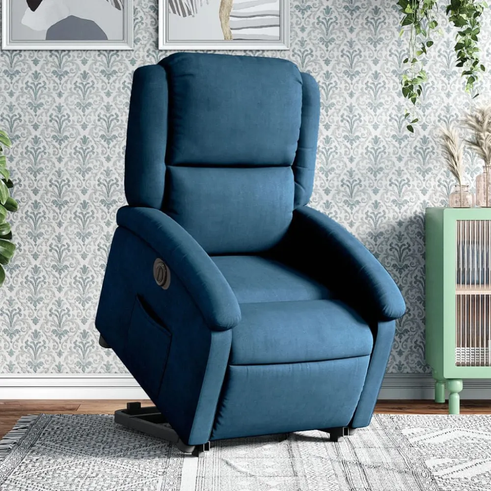 Poltrona Alzapersona Reclinabile Elettrica Blu Velluto