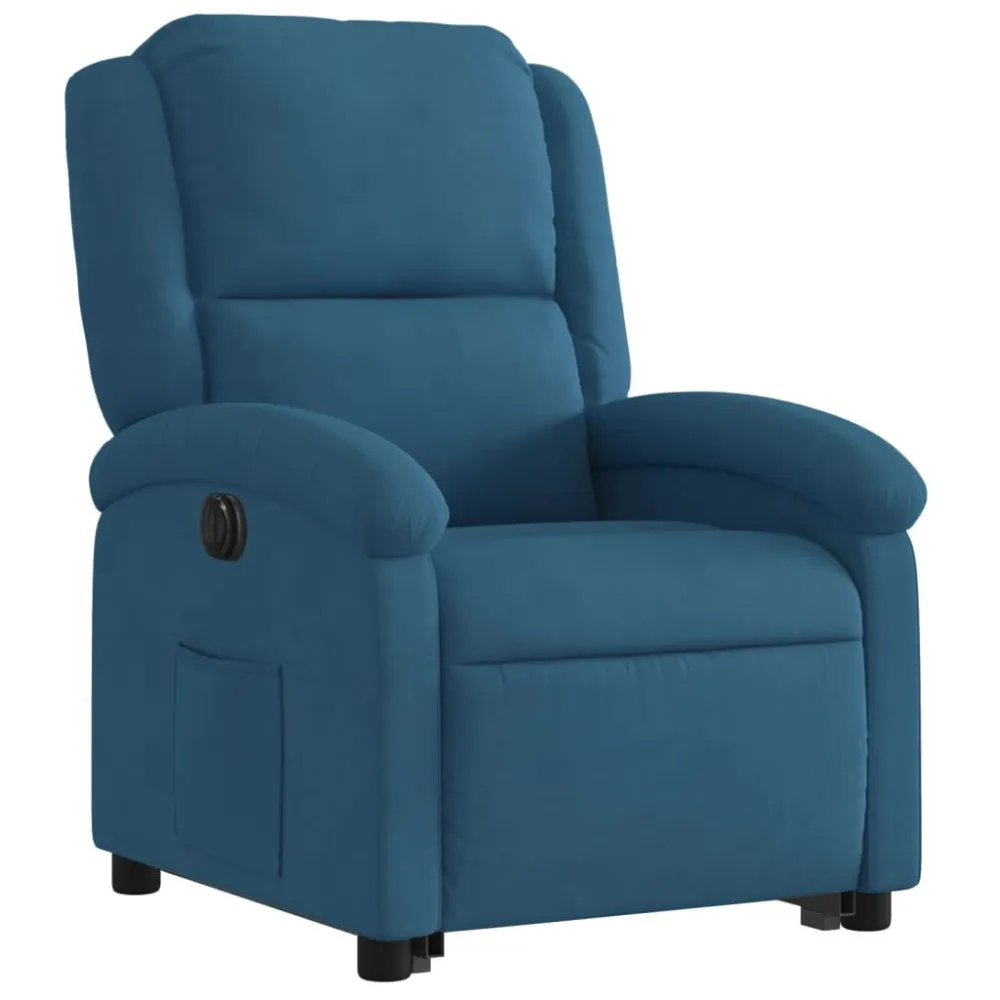 Poltrona Alzapersona Reclinabile Elettrica Blu Velluto