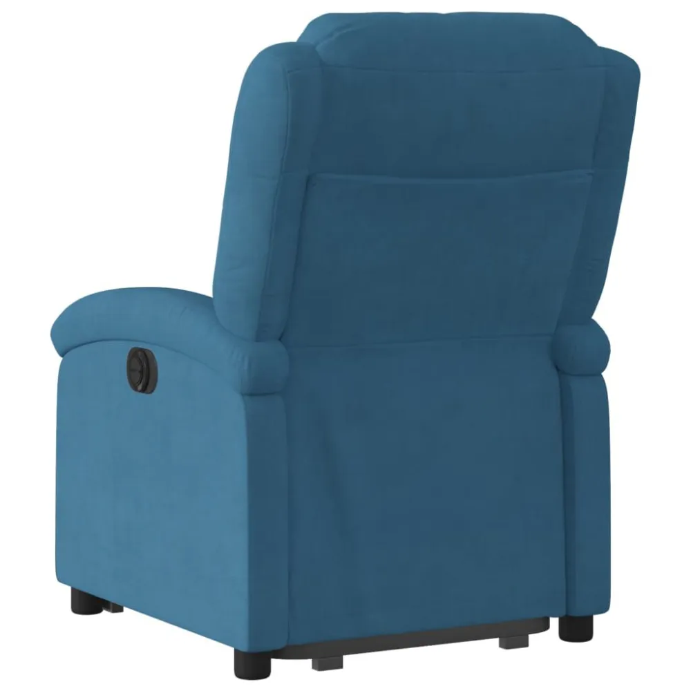 Poltrona Alzapersona Reclinabile Elettrica Blu Velluto