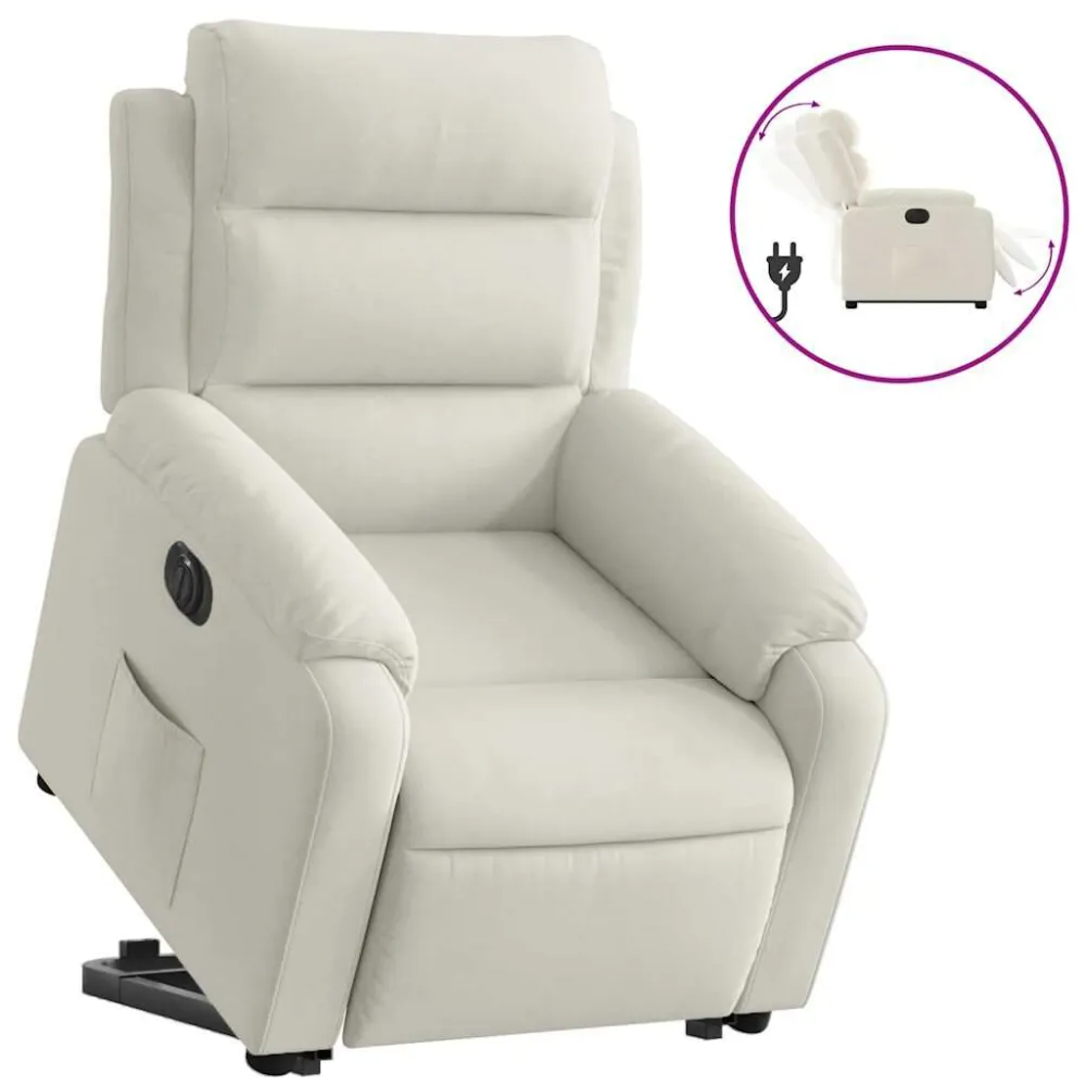 Poltrona Alzapersona Reclinabile Elettrica Crema Velluto
