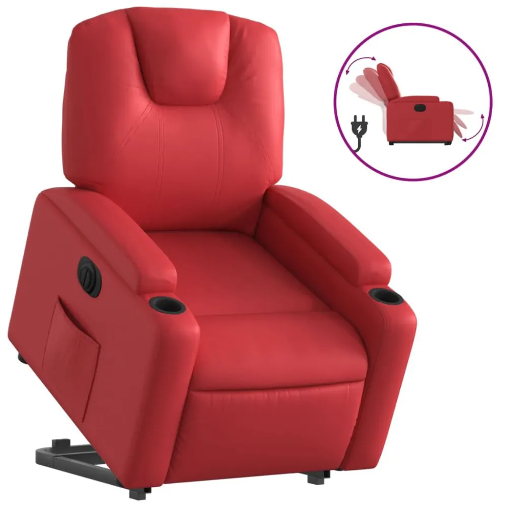 Poltrona Alzapersona Reclinabile Elettrica Rossa Similpelle