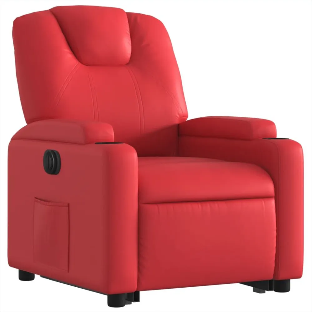 Poltrona Alzapersona Reclinabile Elettrica Rossa Similpelle