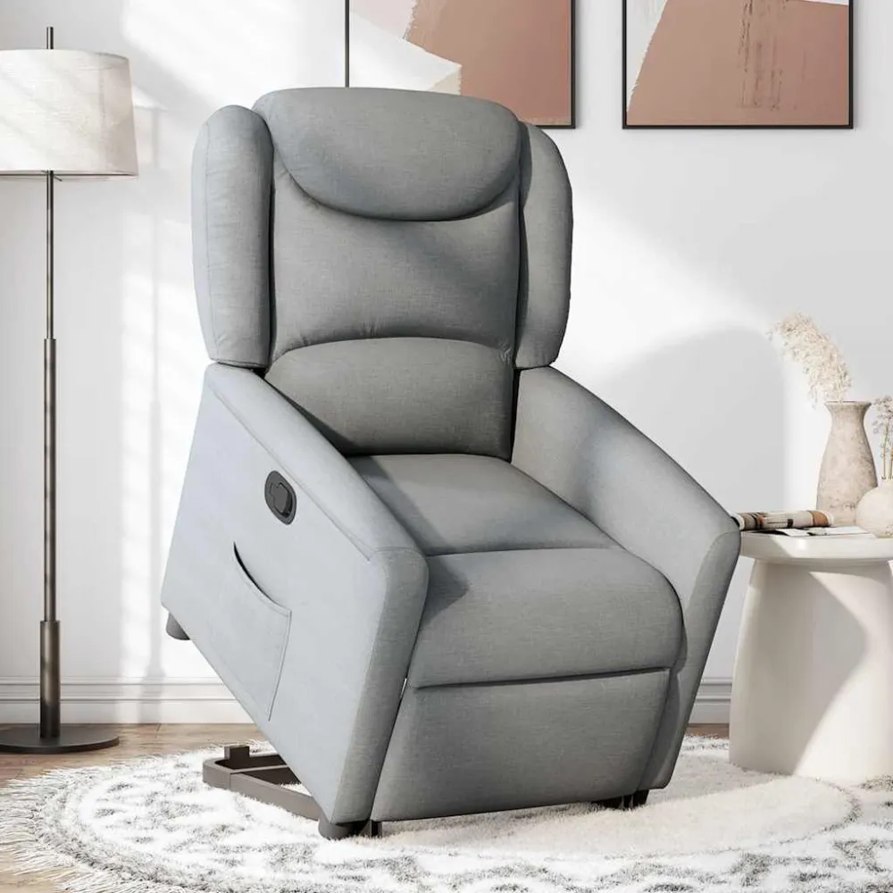 Poltrona Alzapersona Reclinabile Grigio Chiaro Tessuto