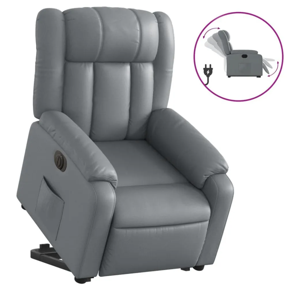 Poltrona Alzapersona Reclinabile Grigio Similpelle