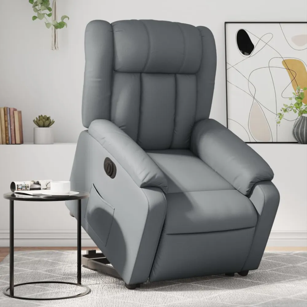 Poltrona Alzapersona Reclinabile Grigio Similpelle