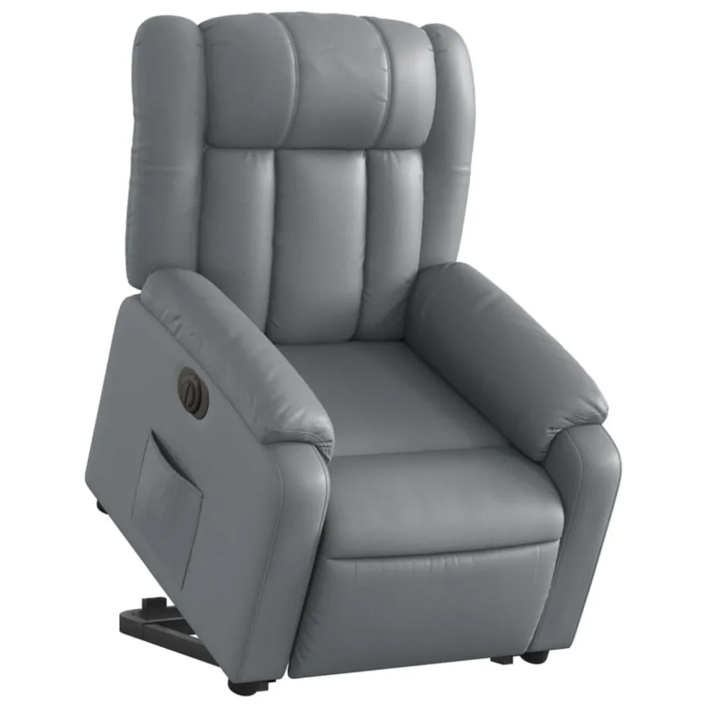 Poltrona Alzapersona Reclinabile Grigio Similpelle