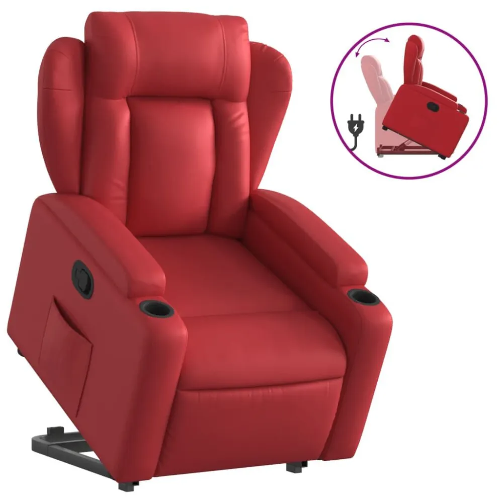 Poltrona Alzapersona Reclinabile Rosso Similpelle