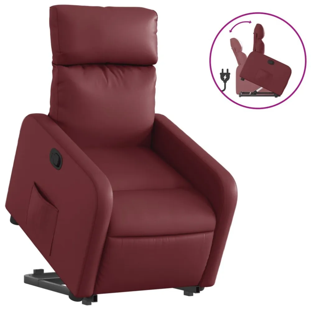 Poltrona Alzapersona Reclinabile Rosso Vino Similpelle