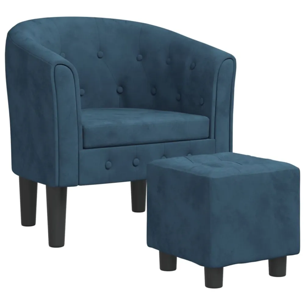 Poltrona Cabriolet con Poggiapiedi Blu Scuro Velluto