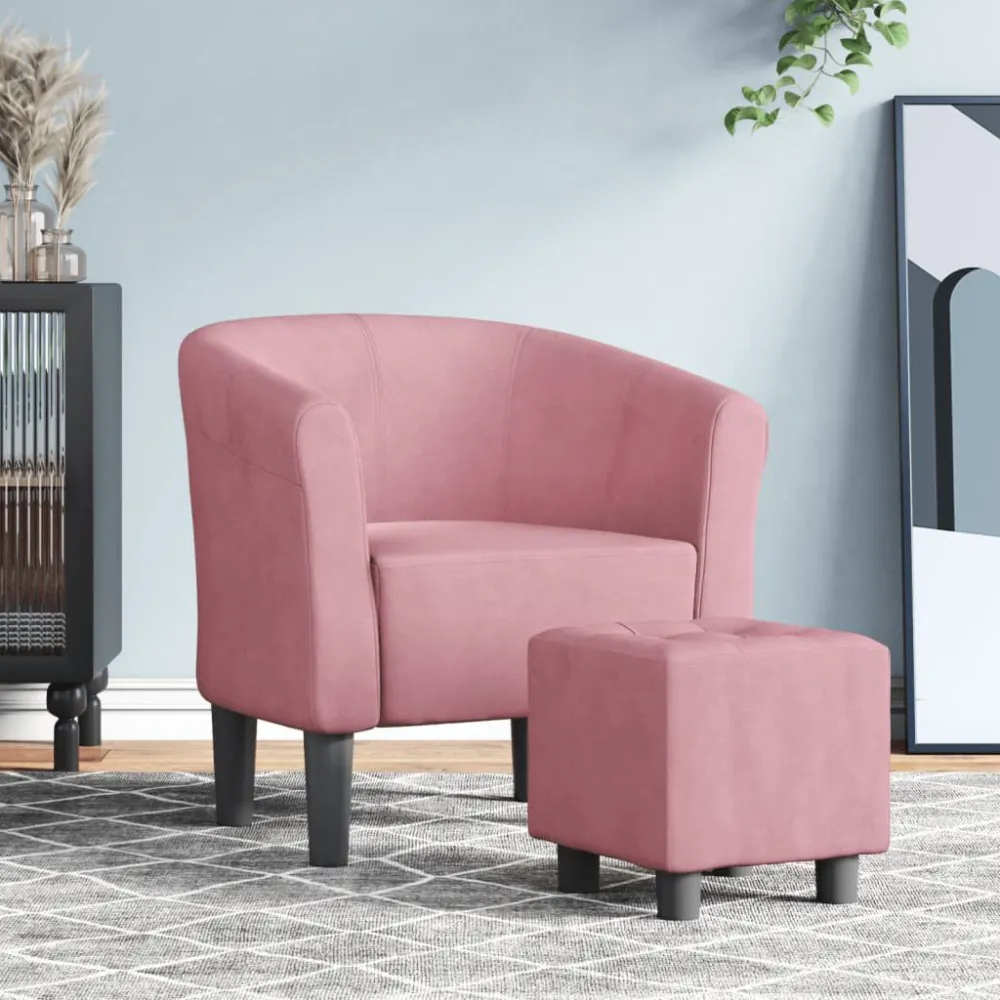 Poltrona Cabriolet con Poggiapiedi Rosa Velluto