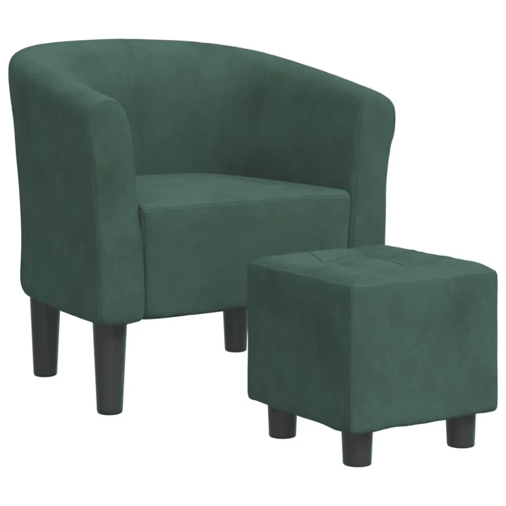 Poltrona Cabriolet con Poggiapiedi Verde Scuro Velluto