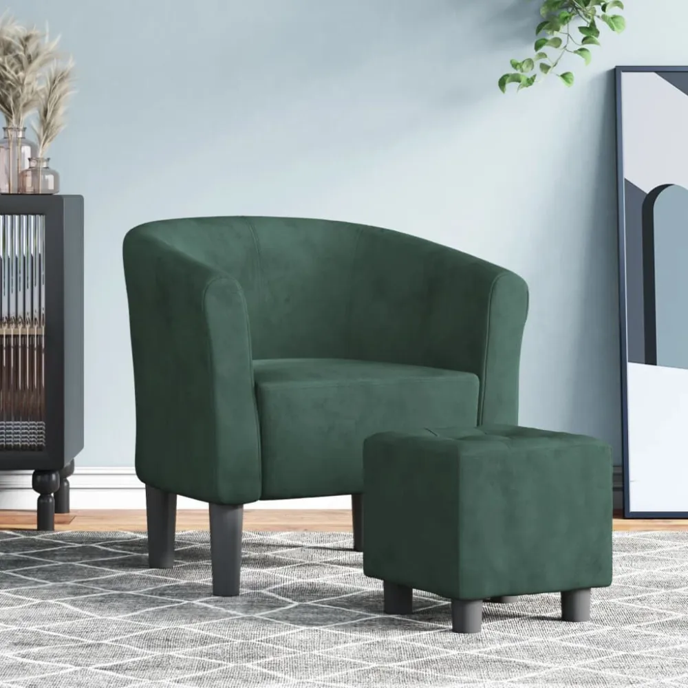 Poltrona Cabriolet con Poggiapiedi Verde Scuro Velluto