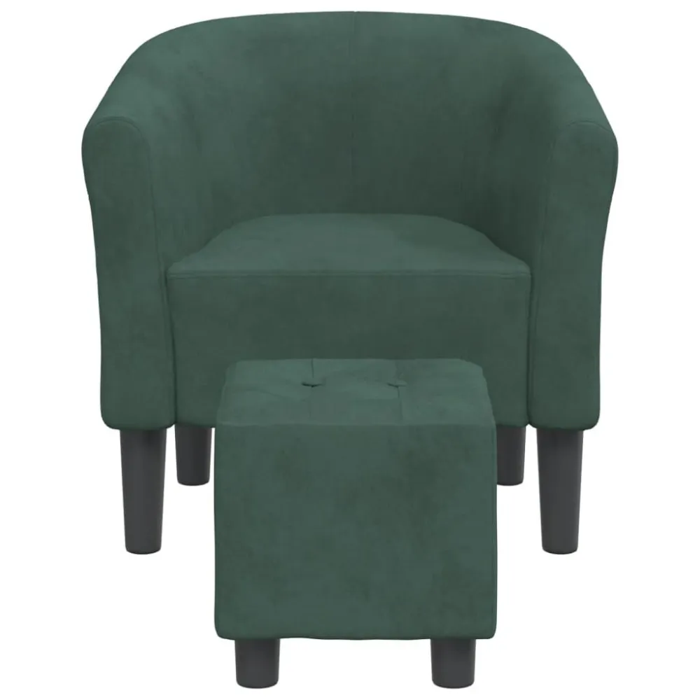 Poltrona Cabriolet con Poggiapiedi Verde Scuro Velluto