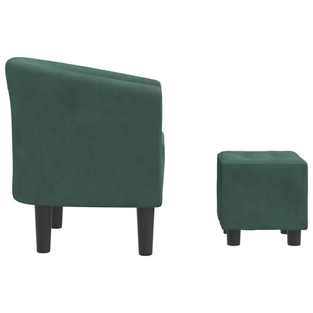 Poltrona Cabriolet con Poggiapiedi Verde Scuro Velluto