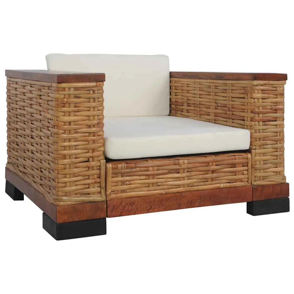 Poltrona con Cuscini Marrone Rattan Naturale