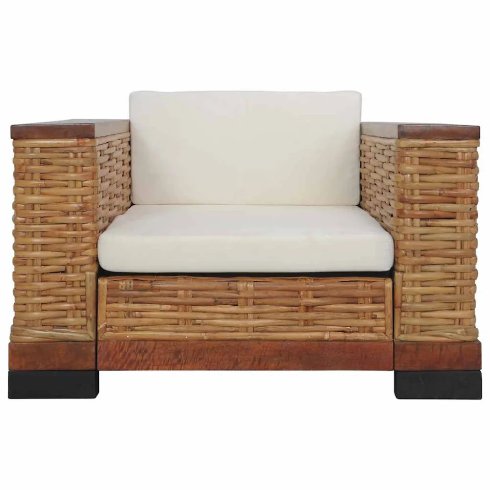 Poltrona con Cuscini Marrone Rattan Naturale