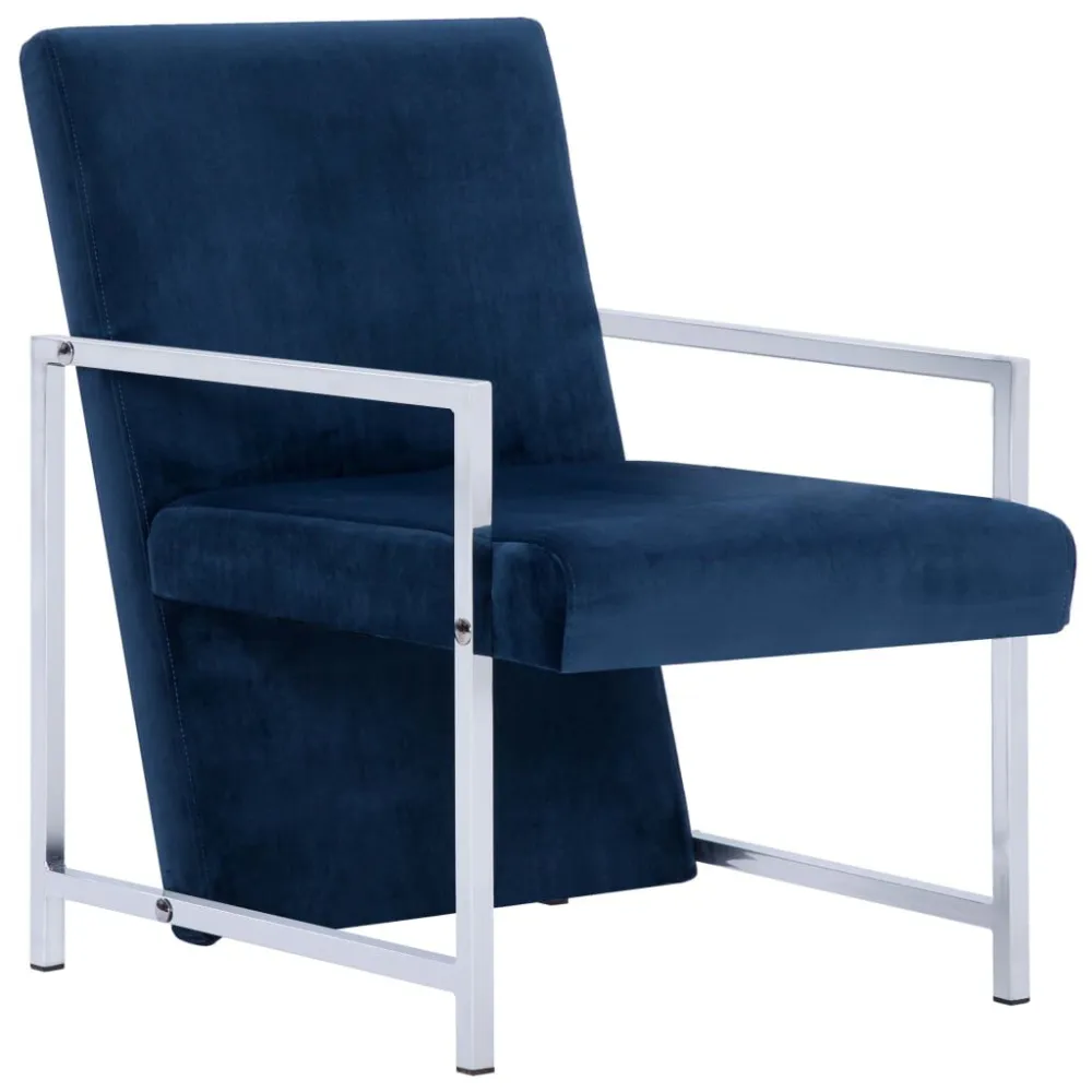 Poltrona con Piedini Cromati Blu Velluto